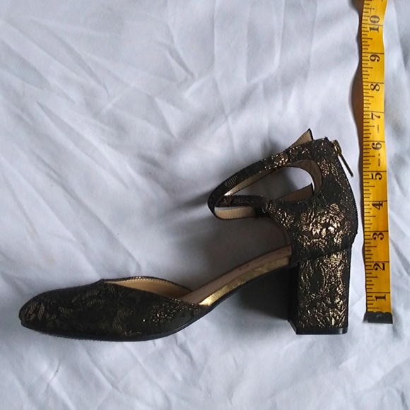 Black & Gold Floral Double Ankle Strap Block Heels - Picture 8 of 8